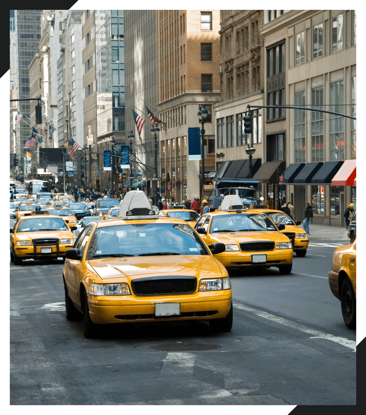 Yellow taxis on a busy city street